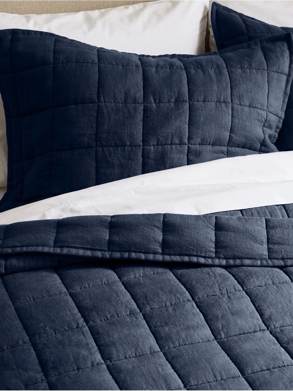 Quince European Linen Box Quilted Standard Sham Set - Navy
